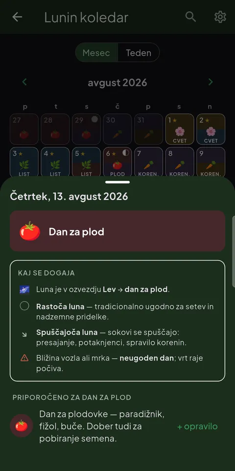 Tendask+: lunin koledar v aplikaciji